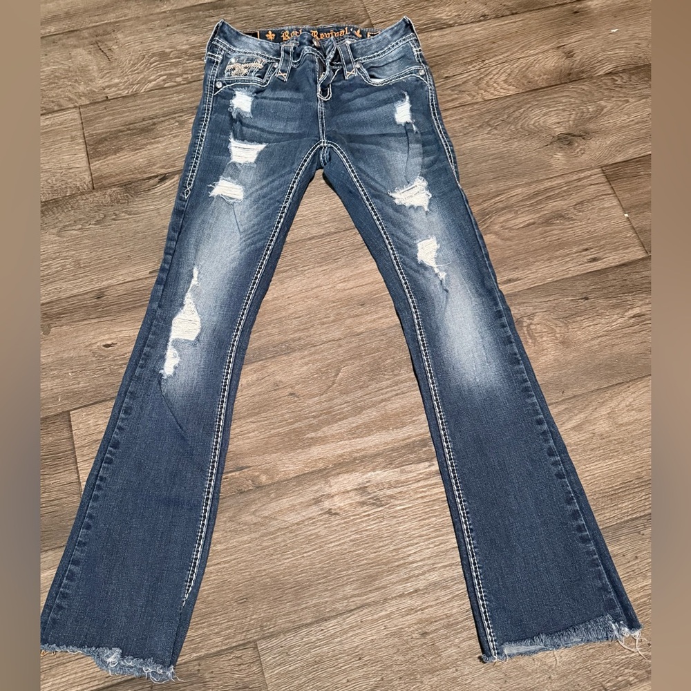 Rock Revival Blue Distressed Boot Cut Jeans
